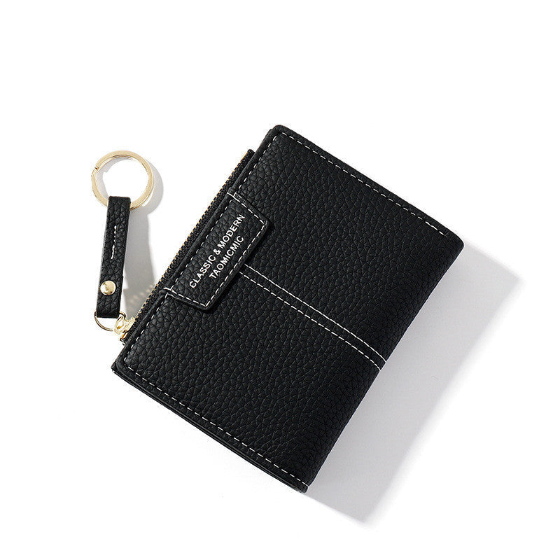HKM-521043 Short Zipper Two-Fold Wallet with Multiple Compartments for Women