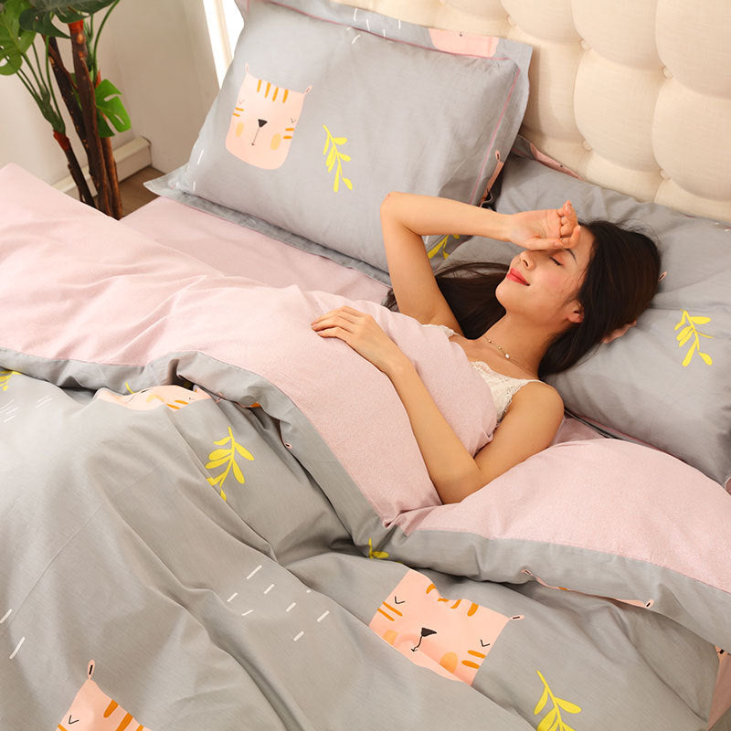 HKM-521107 Cotton Four-Piece Bedding Set with Luxurious Silk-Like Finish
