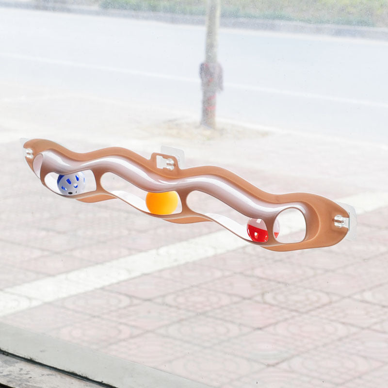 HKM-521235 Wavy Pet Sucker Track Ball Cat Toy Adhesive Glass Wall Cat Supplies