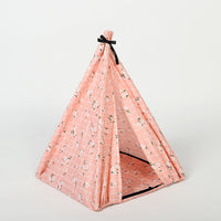 HKM-521299 Portable Folding Doghouse - Grey, Dark Apricot, Light Pink - Flower Cloth - 34x34x40cm