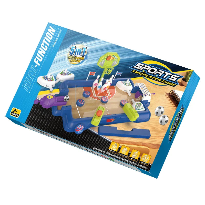 HKM-521363 5-in-1 Mini Board Game Set for Family Fun: Bowling, Finger Basketball & More