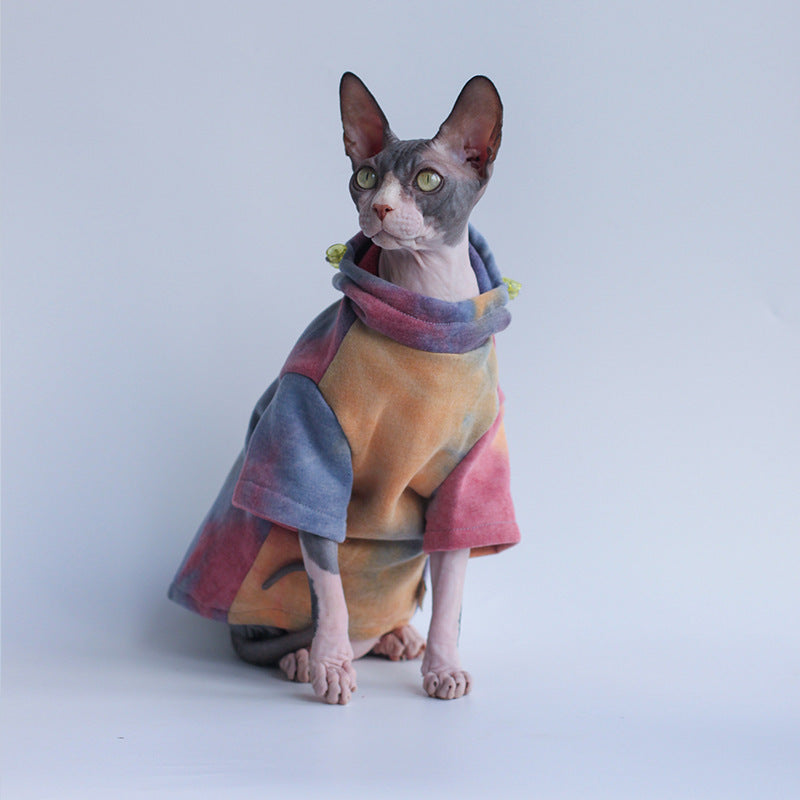 HKM-521363 Velvet Warmth Thick Tie-Dye Hooded Sweater for Cats and Dogs in Autumn and Winter