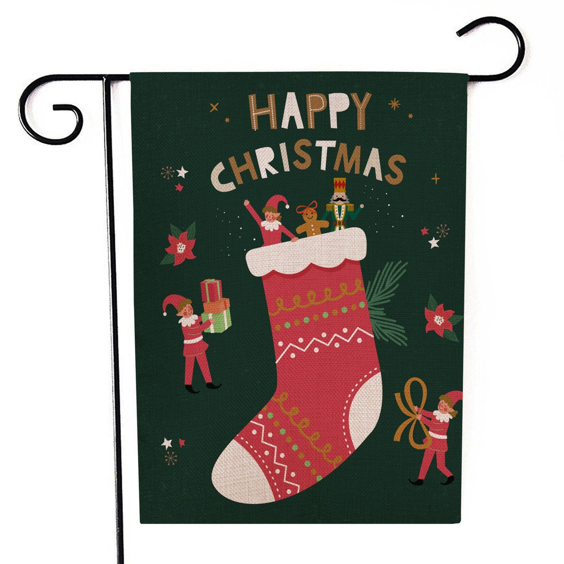 HKM-521555 Santa Claus Garden Flag for Holiday Decorations - 30x45cm Linen Festival Flag