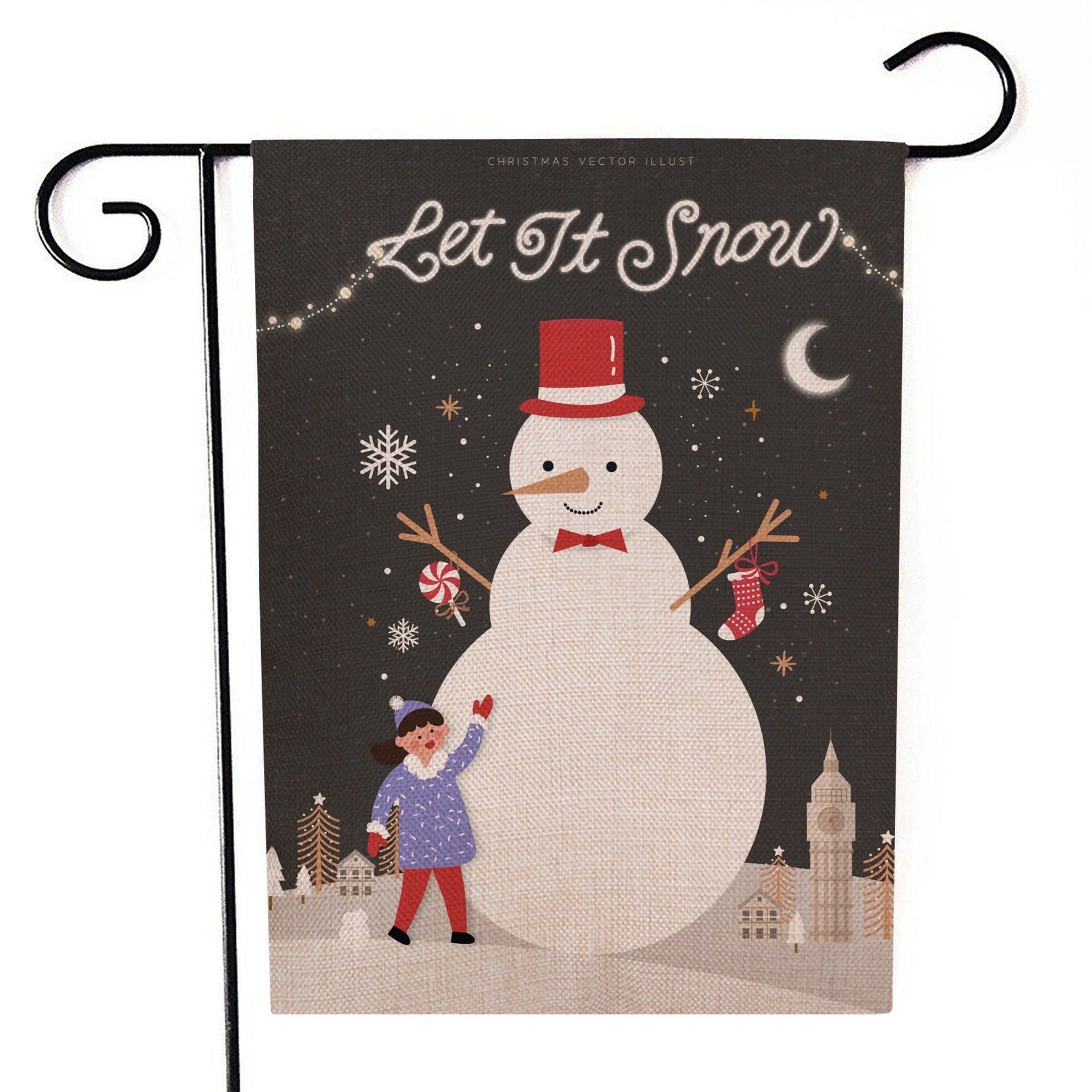 HKM-521555 Santa Claus Garden Flag for Holiday Decorations - 30x45cm Linen Festival Flag