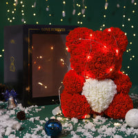 HKM-521619 Customizable Plush Rose Teddy Bear Gift with Heart Box, Soft Foam Roses, 25-70cm, Ideal for Valentine's and Mother's Day