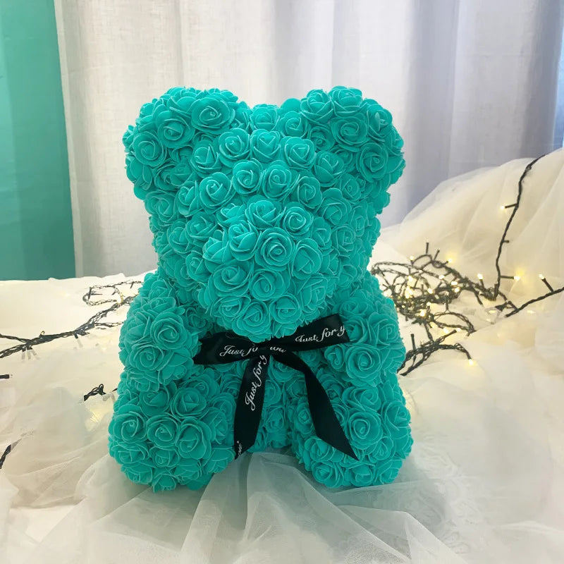 HKM-521619 Customizable Plush Rose Teddy Bear Gift with Heart Box, Soft Foam Roses, 25-70cm, Ideal for Valentine's and Mother's Day