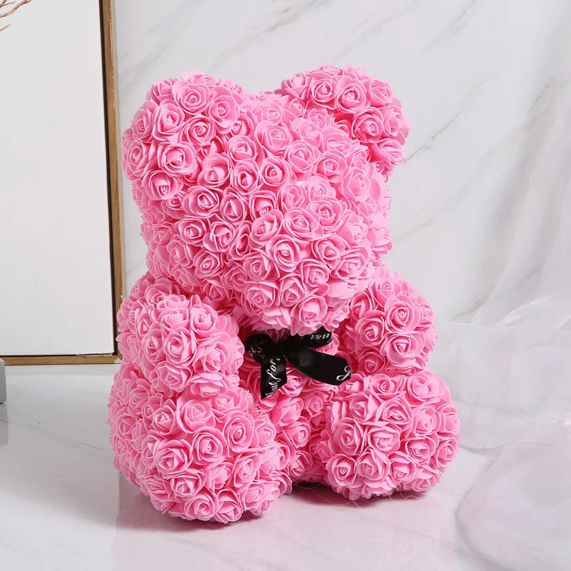 HKM-521619 Customizable Plush Rose Teddy Bear Gift with Heart Box, Soft Foam Roses, 25-70cm, Ideal for Valentine's and Mother's Day