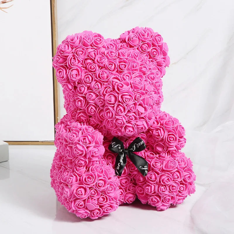 HKM-521619 Customizable Plush Rose Teddy Bear Gift with Heart Box, Soft Foam Roses, 25-70cm, Ideal for Valentine's and Mother's Day