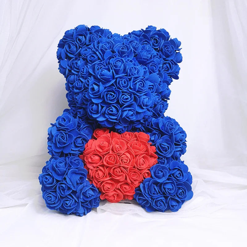 HKM-521619 Customizable Plush Rose Teddy Bear Gift with Heart Box, Soft Foam Roses, 25-70cm, Ideal for Valentine's and Mother's Day