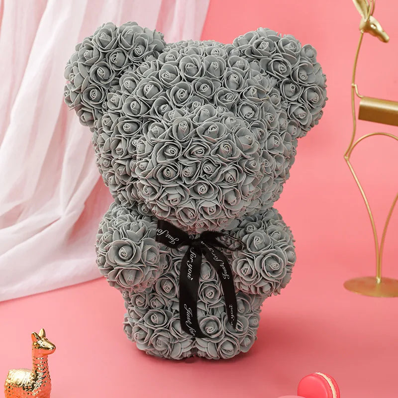 HKM-521619 Customizable Plush Rose Teddy Bear Gift with Heart Box, Soft Foam Roses, 25-70cm, Ideal for Valentine's and Mother's Day