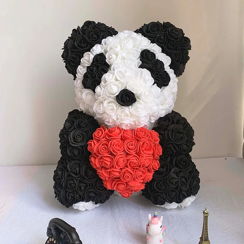 HKM-521619 Customizable Plush Rose Teddy Bear Gift with Heart Box, Soft Foam Roses, 25-70cm, Ideal for Valentine's and Mother's Day