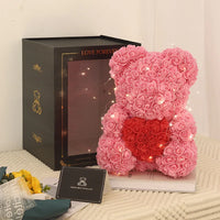 HKM-521619 Customizable Plush Rose Teddy Bear Gift with Heart Box, Soft Foam Roses, 25-70cm, Ideal for Valentine's and Mother's Day