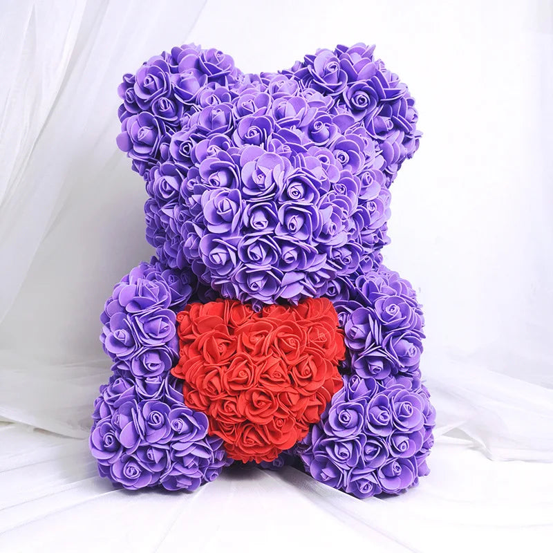 HKM-521619 Customizable Plush Rose Teddy Bear Gift with Heart Box, Soft Foam Roses, 25-70cm, Ideal for Valentine's and Mother's Day