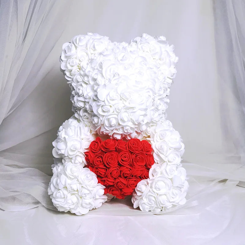 HKM-521619 Customizable Plush Rose Teddy Bear Gift with Heart Box, Soft Foam Roses, 25-70cm, Ideal for Valentine's and Mother's Day