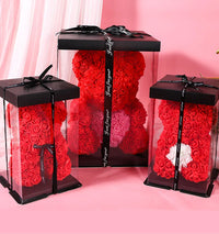 HKM-521619 Customizable Plush Rose Teddy Bear Gift with Heart Box, Soft Foam Roses, 25-70cm, Ideal for Valentine's and Mother's Day