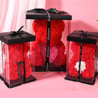 HKM-521619 Customizable Plush Rose Teddy Bear Gift with Heart Box, Soft Foam Roses, 25-70cm, Ideal for Valentine's and Mother's Day
