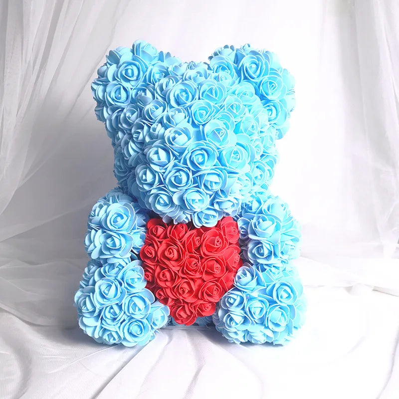 HKM-521619 Customizable Plush Rose Teddy Bear Gift with Heart Box, Soft Foam Roses, 25-70cm, Ideal for Valentine's and Mother's Day