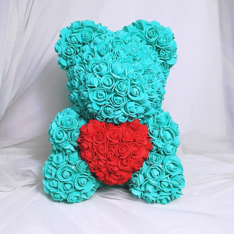 HKM-521619 Customizable Plush Rose Teddy Bear Gift with Heart Box, Soft Foam Roses, 25-70cm, Ideal for Valentine's and Mother's Day