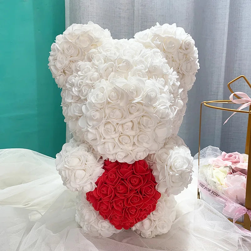 HKM-521619 Customizable Plush Rose Teddy Bear Gift with Heart Box, Soft Foam Roses, 25-70cm, Ideal for Valentine's and Mother's Day