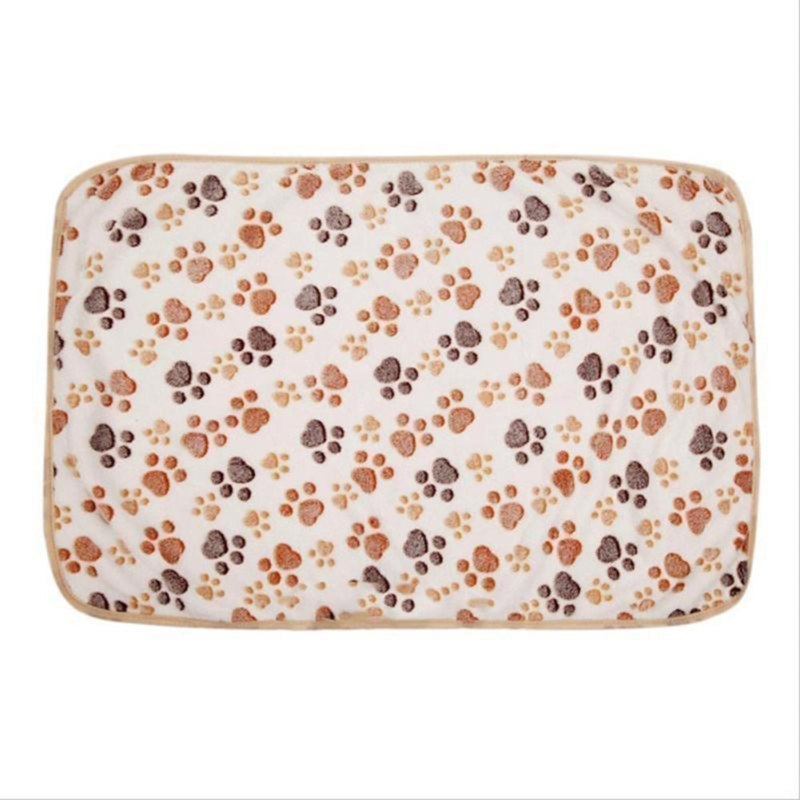 HKM-522707 Soft Paw Print Coral Fleece Pet Blankets in White, Pink, and Brown - Multiple Sizes Available