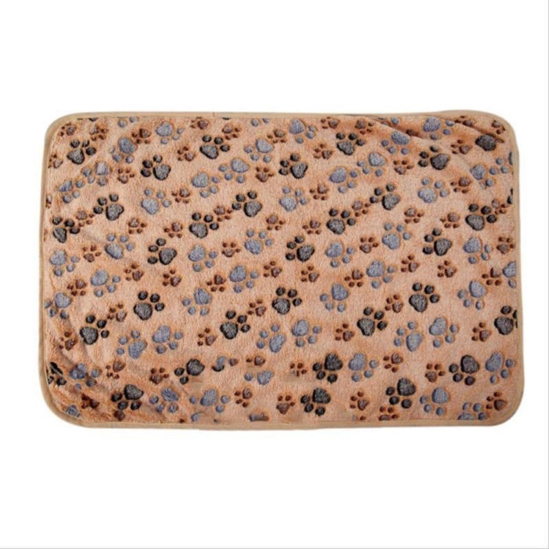 HKM-522707 Soft Paw Print Coral Fleece Pet Blankets in White, Pink, and Brown - Multiple Sizes Available