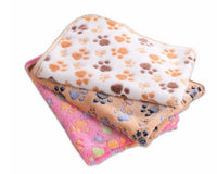 HKM-522707 Soft Paw Print Coral Fleece Pet Blankets in White, Pink, and Brown - Multiple Sizes Available