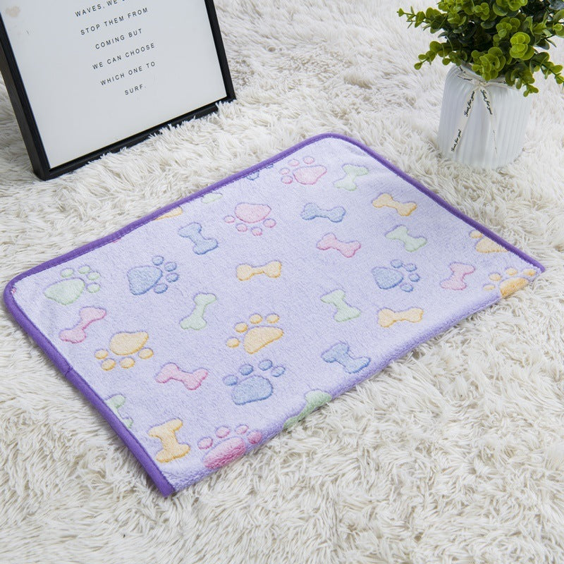 HKM-522707 Soft Paw Print Coral Fleece Pet Blankets in White, Pink, and Brown - Multiple Sizes Available