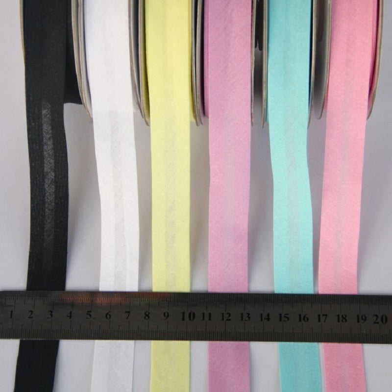 HKM-522771 Cotton Bias Tape with Miter-Cut Edging - 20mm Wide, 5m Length, Available in 34 Colors