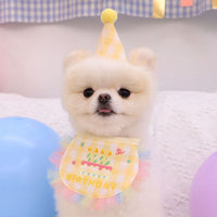 HKM-522771 Dog Birthday Bib and Hat Set - Yellow Letter Pattern, Adjustable Elastic Strap, Soft Polyester