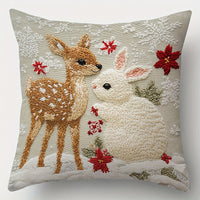 HKM-522835 Christmas Cartoon Elk and Rabbit Decorative Linen Cushion Cover - 45x45cm Size