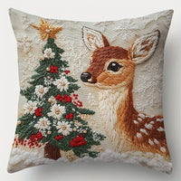 HKM-522835 Christmas Cartoon Elk and Rabbit Decorative Linen Cushion Cover - 45x45cm Size