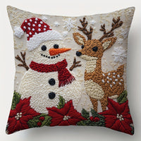 HKM-522835 Christmas Cartoon Elk and Rabbit Decorative Linen Cushion Cover - 45x45cm Size