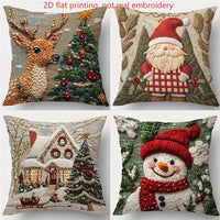 HKM-522835 Christmas Cartoon Elk and Rabbit Decorative Linen Cushion Cover - 45x45cm Size