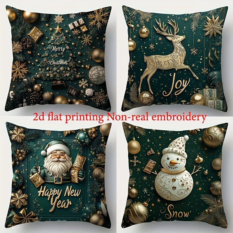 HKM-522835 Christmas Cartoon Elk and Rabbit Decorative Linen Cushion Cover - 45x45cm Size