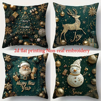 HKM-522835 Christmas Cartoon Elk and Rabbit Decorative Linen Cushion Cover - 45x45cm Size