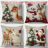 HKM-522835 Christmas Cartoon Elk and Rabbit Decorative Linen Cushion Cover - 45x45cm Size