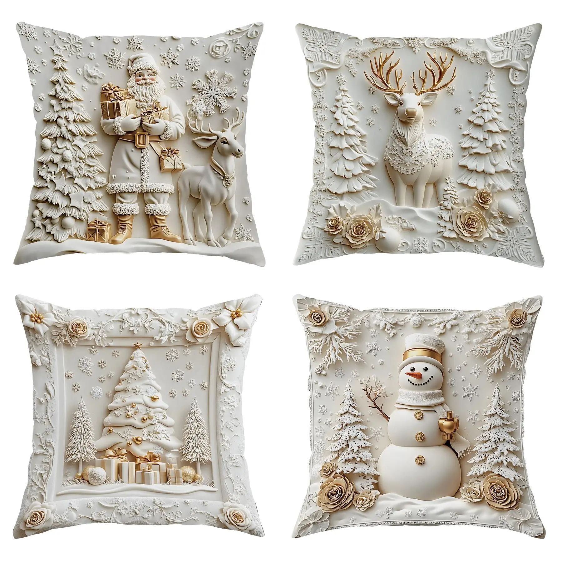 HKM-522835 Christmas Cartoon Elk and Rabbit Decorative Linen Cushion Cover - 45x45cm Size