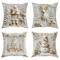 HKM-522835 Christmas Cartoon Elk and Rabbit Decorative Linen Cushion Cover - 45x45cm Size