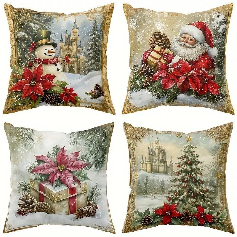 HKM-522835 Christmas Cartoon Elk and Rabbit Decorative Linen Cushion Cover - 45x45cm Size