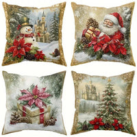HKM-522835 Christmas Cartoon Elk and Rabbit Decorative Linen Cushion Cover - 45x45cm Size