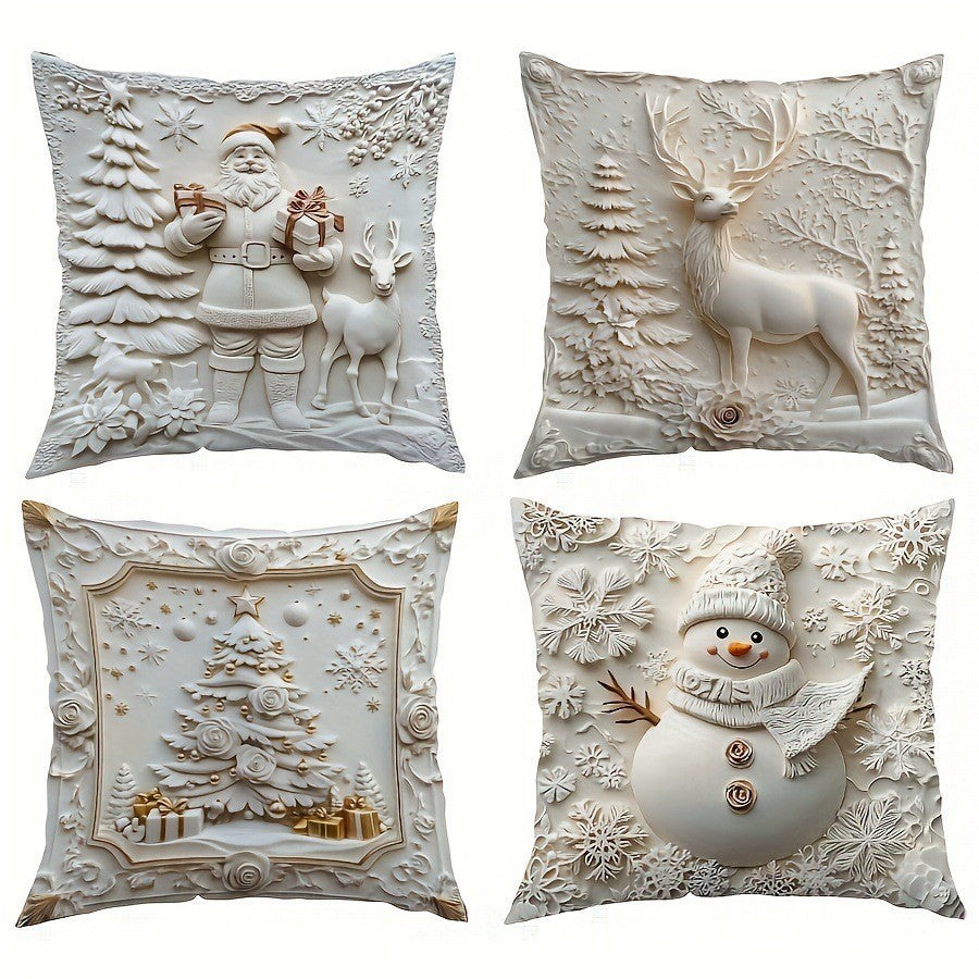 HKM-522835 Christmas Cartoon Elk and Rabbit Decorative Linen Cushion Cover - 45x45cm Size