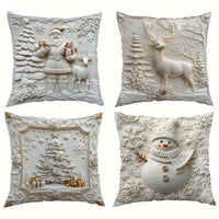 HKM-522835 Christmas Cartoon Elk and Rabbit Decorative Linen Cushion Cover - 45x45cm Size