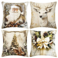 HKM-522835 Christmas Cartoon Elk and Rabbit Decorative Linen Cushion Cover - 45x45cm Size