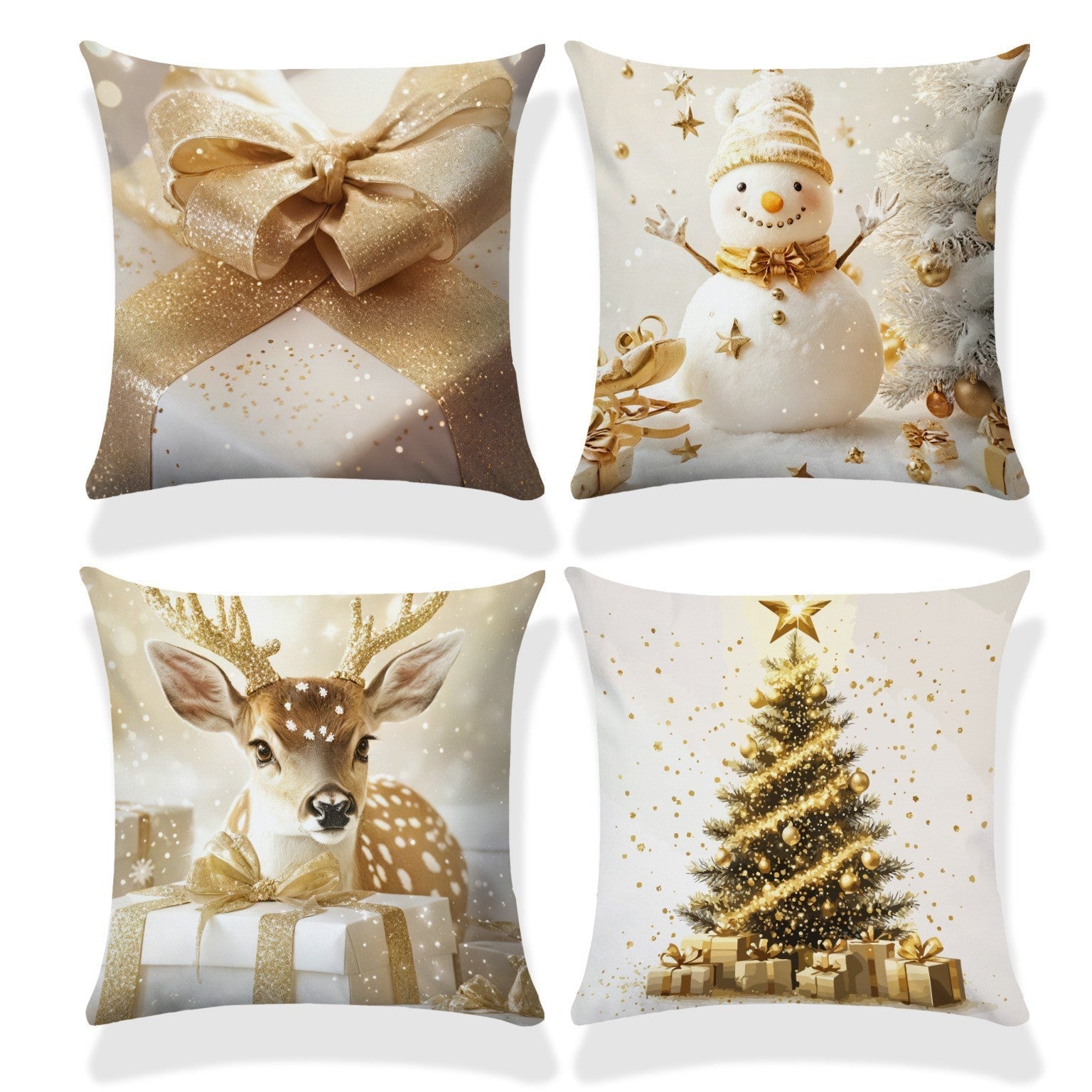 HKM-522835 Christmas Cartoon Elk and Rabbit Decorative Linen Cushion Cover - 45x45cm Size