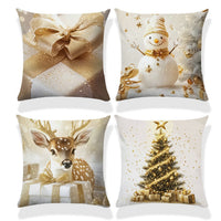 HKM-522835 Christmas Cartoon Elk and Rabbit Decorative Linen Cushion Cover - 45x45cm Size