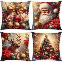 HKM-522835 Christmas Cartoon Elk and Rabbit Decorative Linen Cushion Cover - 45x45cm Size