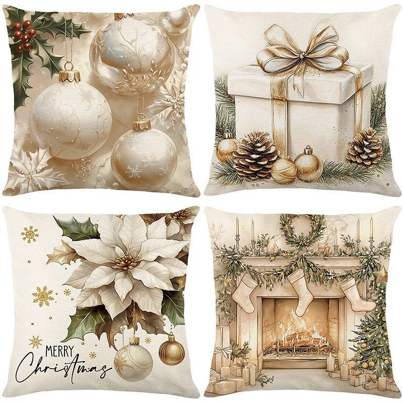 HKM-522835 Christmas Cartoon Elk and Rabbit Decorative Linen Cushion Cover - 45x45cm Size