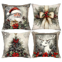 HKM-522835 Christmas Cartoon Elk and Rabbit Decorative Linen Cushion Cover - 45x45cm Size