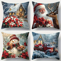 HKM-522835 Christmas Cartoon Elk and Rabbit Decorative Linen Cushion Cover - 45x45cm Size