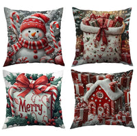 HKM-522835 Christmas Cartoon Elk and Rabbit Decorative Linen Cushion Cover - 45x45cm Size